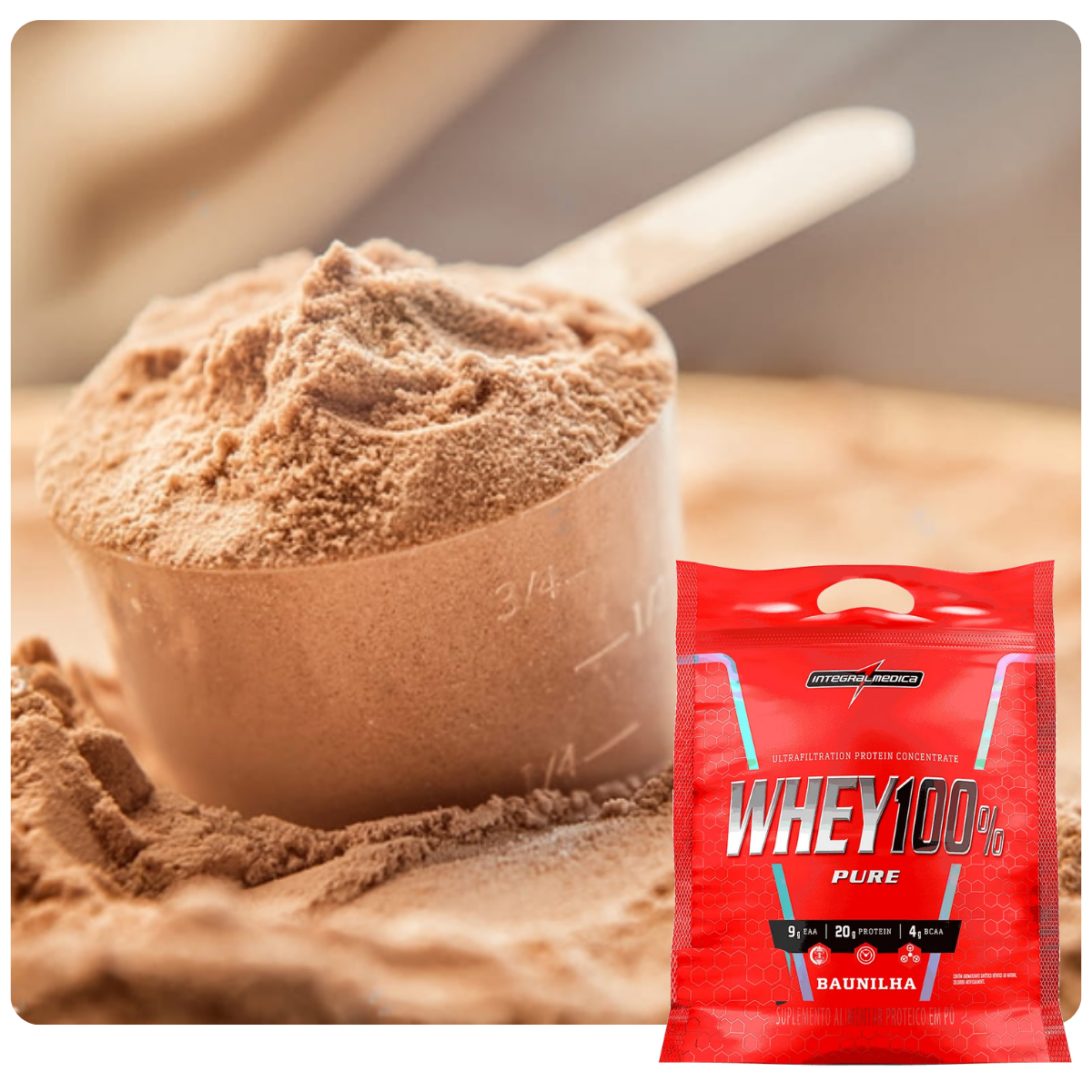 Whey Protein 100% Concentrado Integral Médica 900g – 21g de Proteína por Dose