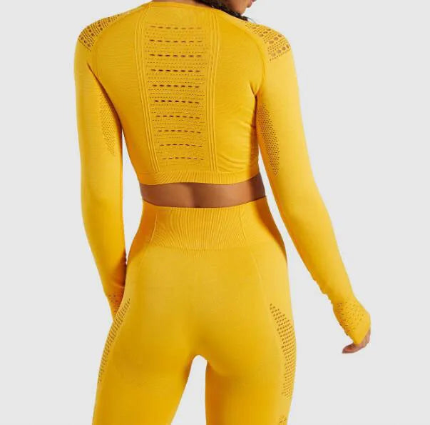 Conjunto Esportivo Feminino 2 Peças – Manga Longa + Legging Cintura Alta, Yoga