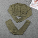 Roupas esportivas femininas Camisa de manga comprida Leggings de cintura alta em malha