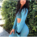 Roupas esportivas femininas Camisa de manga comprida Leggings de cintura alta em malha