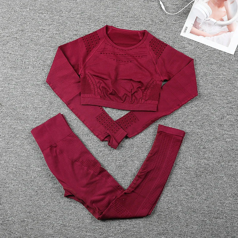 Conjunto Esportivo Feminino 2 Peças – Manga Longa + Legging Cintura Alta, Yoga