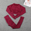 Roupas esportivas femininas Camisa de manga comprida Leggings de cintura alta em malha