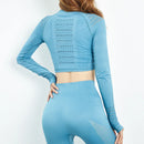 Roupas esportivas femininas Camisa de manga comprida Leggings de cintura alta em malha