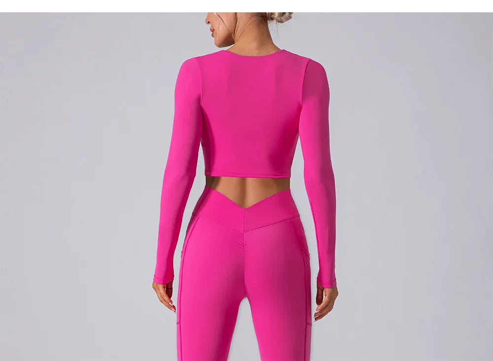 Camisa Manga Longa Decote Quadrado para Yoga – Nylon e Spandex Sem Costura, S ao XL