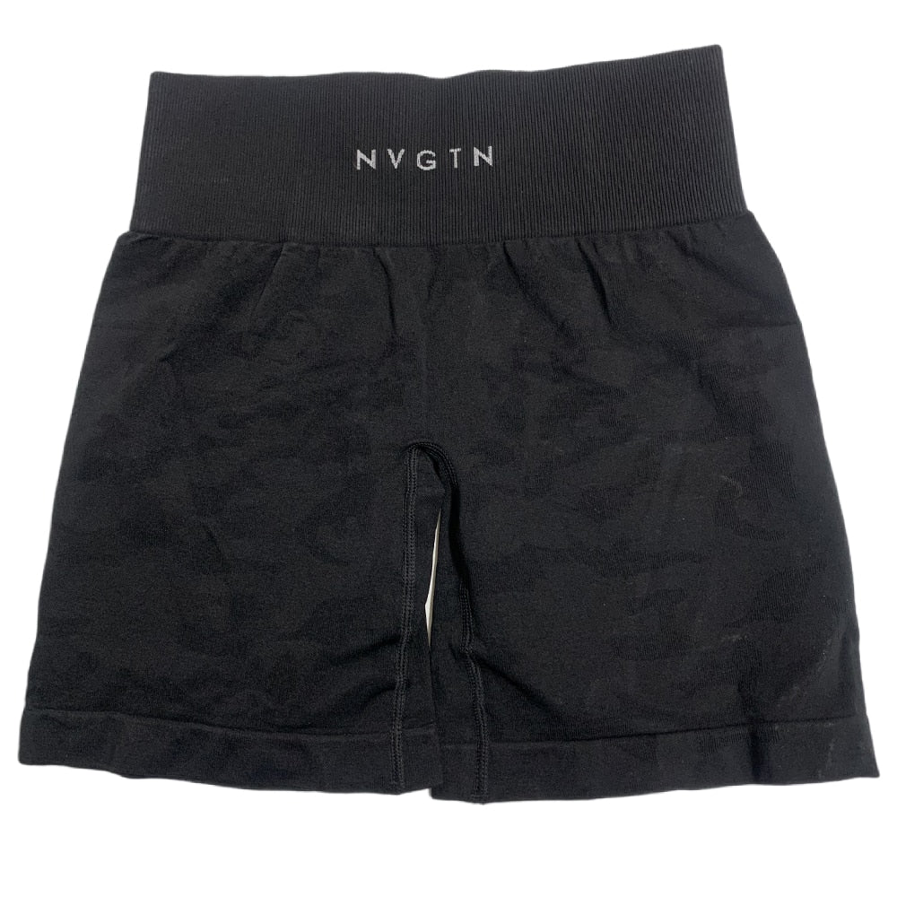 Shorts Sem Costura Camuflado Feminino – Malha Suave, Cintura Elástica