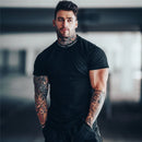 Camiseta Masculina Fitness 2024 – Algodão, Manga Curta, Slim Fit para Treino e Musculação