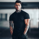 Camiseta Masculina Fitness 2024 – Algodão, Manga Curta, Slim Fit para Treino e Musculação