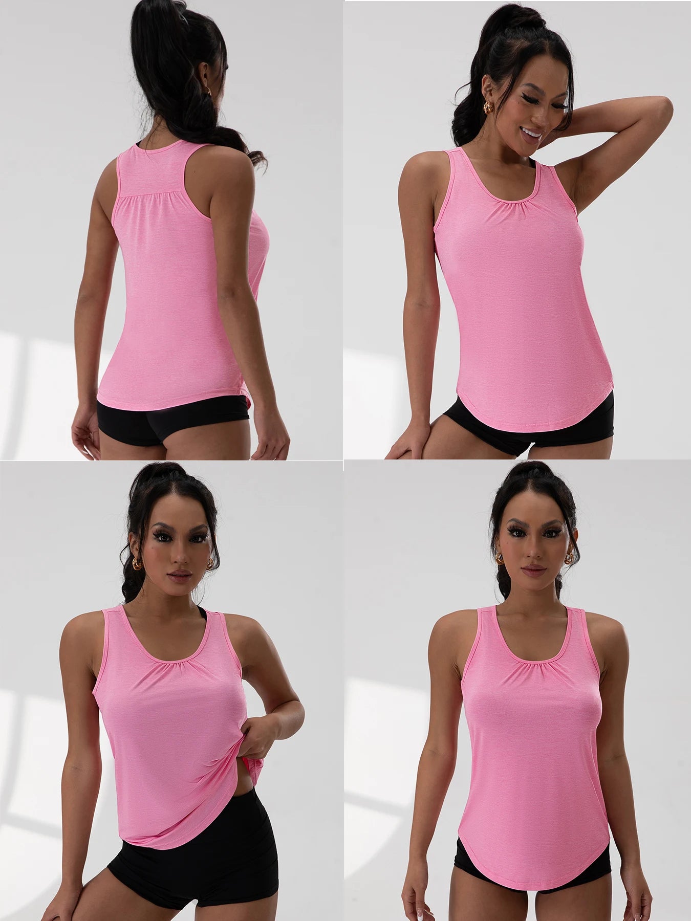 Top Esportivo Decote em V com Pregas Manga Curta – Poliéster e Spandex, 5 Cores, S ao XL