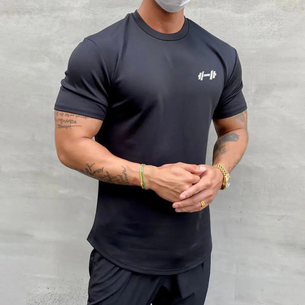 Camiseta Esportiva Masculina Fitness Larga – Algodão Dry Fit, Manga Curta