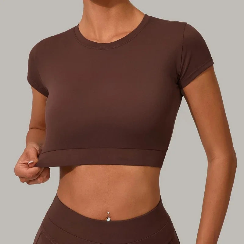 Top Manga Curta + Calça Cintura Alta Yoga – Nylon e Spandex, S ao L