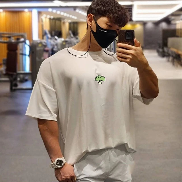 Camiseta de Academia Masculina Folgada com Estampa – Algodão e Poliéster, M ao XXXL