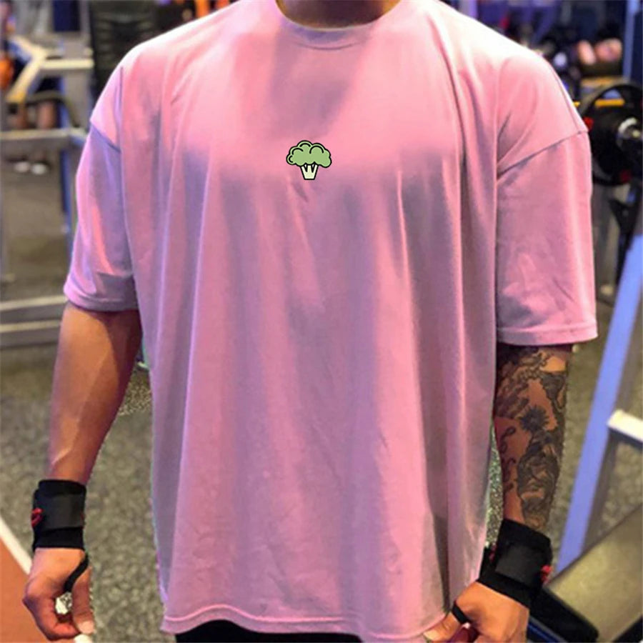 Camiseta de Academia Masculina Folgada com Estampa – Algodão e Poliéster, M ao XXXL