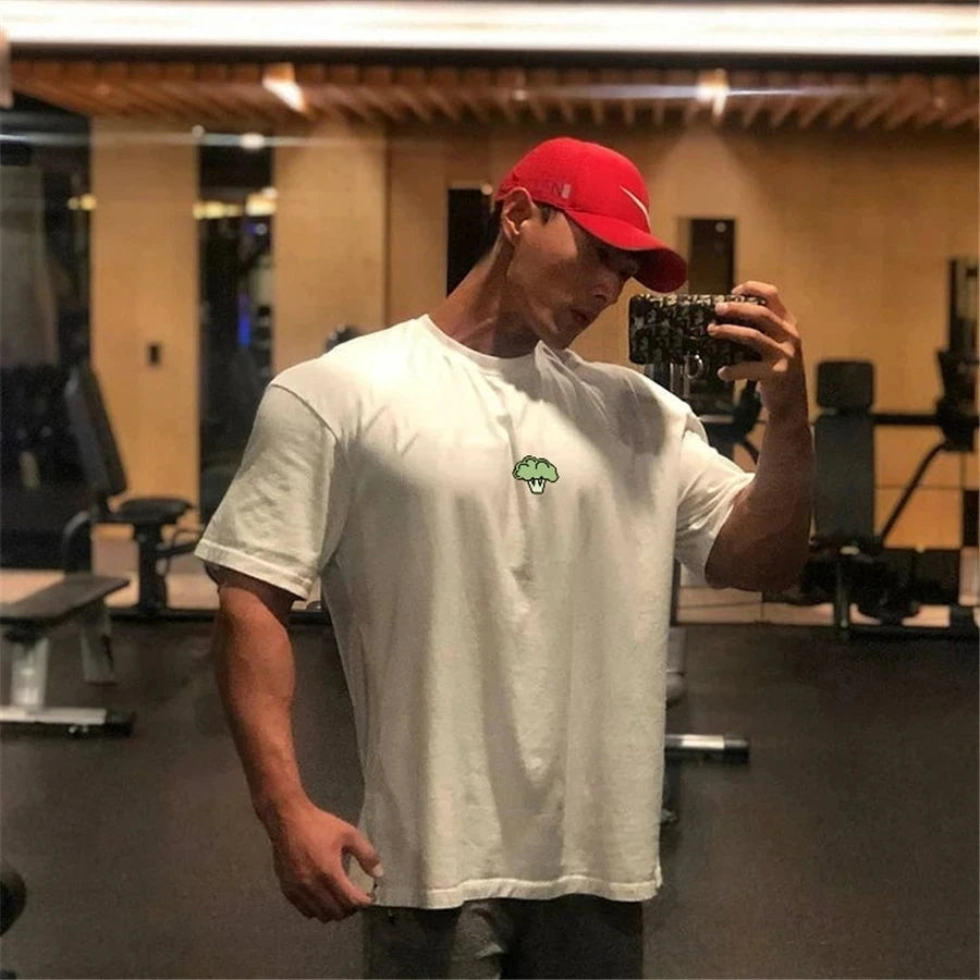 Camiseta de Academia Masculina Folgada com Estampa – Algodão e Poliéster, M ao XXXL