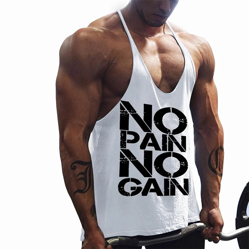 Regata "No Pain No Gain" para Academia – Poliéster 3D Print, XS ao 6XL
