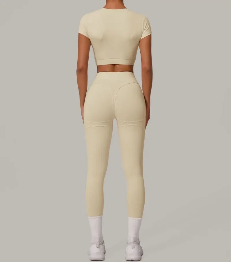 Top Manga Curta + Calça Cintura Alta Yoga – Nylon e Spandex, S ao L