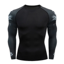 Camiseta masculina com gola redonda e mangas compridas para musculação de secagem rápida, compressão esportiva