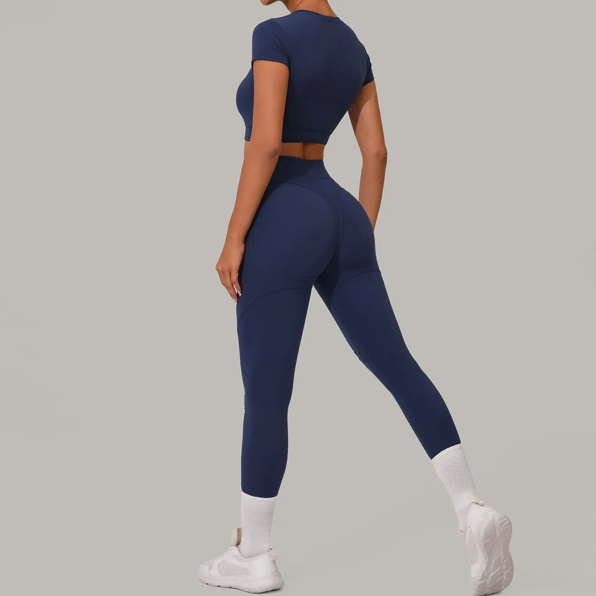 Top Manga Curta + Calça Cintura Alta Yoga – Nylon e Spandex, S ao L
