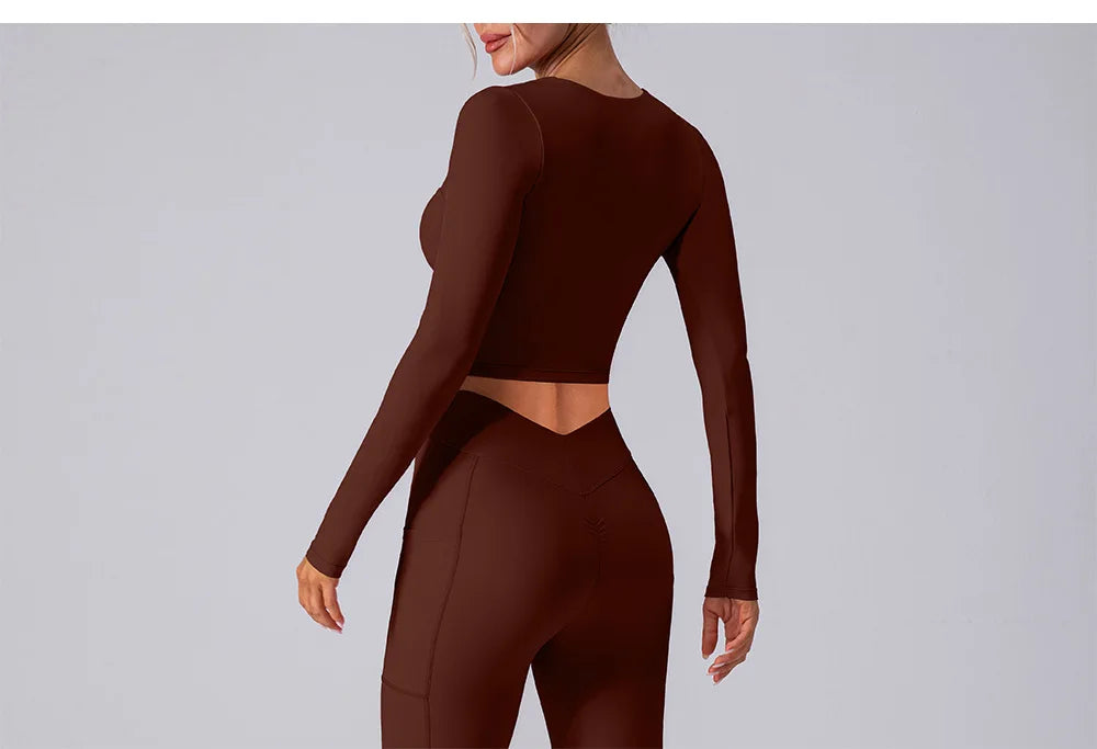 Camisa Manga Longa Decote Quadrado para Yoga – Nylon e Spandex Sem Costura, S ao XL