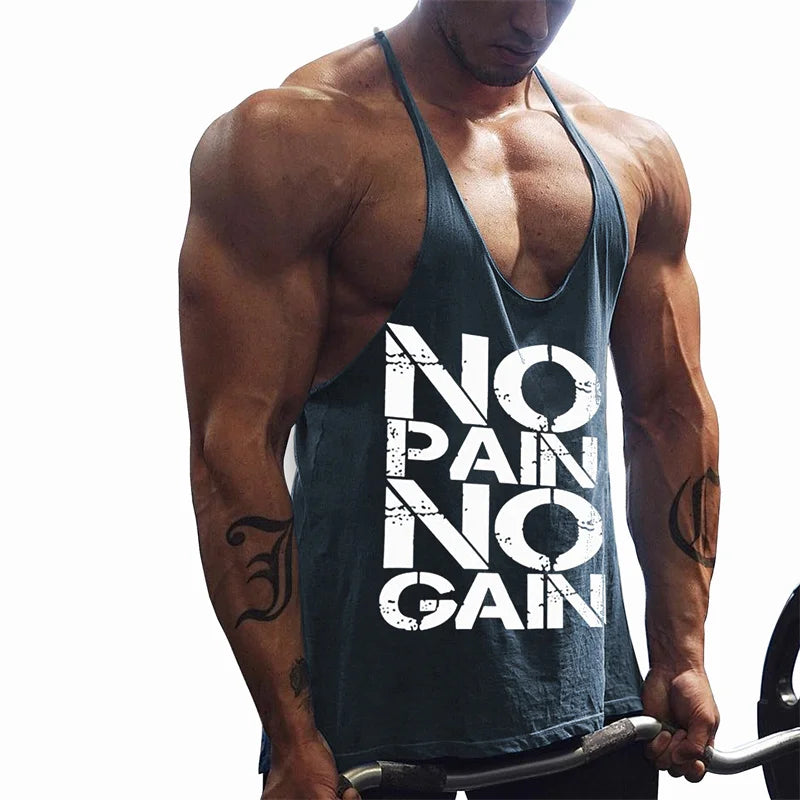 Regata "No Pain No Gain" para Academia – Poliéster 3D Print, XS ao 6XL