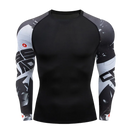 Camiseta masculina com gola redonda e mangas compridas para musculação de secagem rápida, compressão esportiva