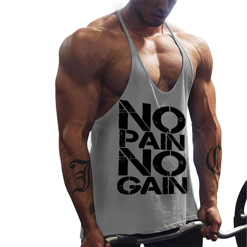 Regata "No Pain No Gain" para Academia – Poliéster 3D Print, XS ao 6XL