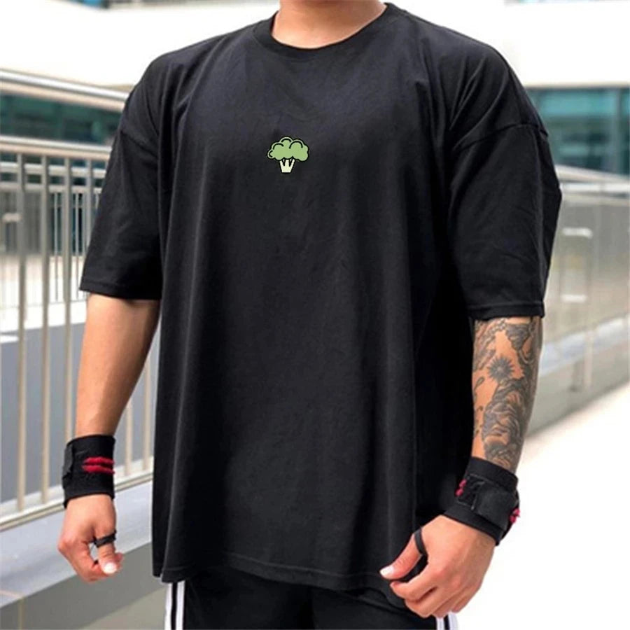 Camiseta de Academia Masculina Folgada com Estampa – Algodão e Poliéster, M ao XXXL