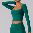 Camisas de manga comprida e decote quadrado para mulheres Tops de ioga Top de treino