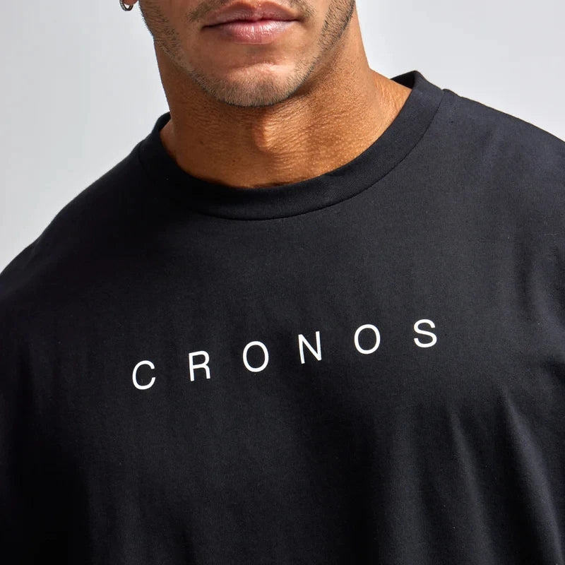 Camiseta Masculina Oversized Folgada de Algodão – Estampa Lettering, Fitness
