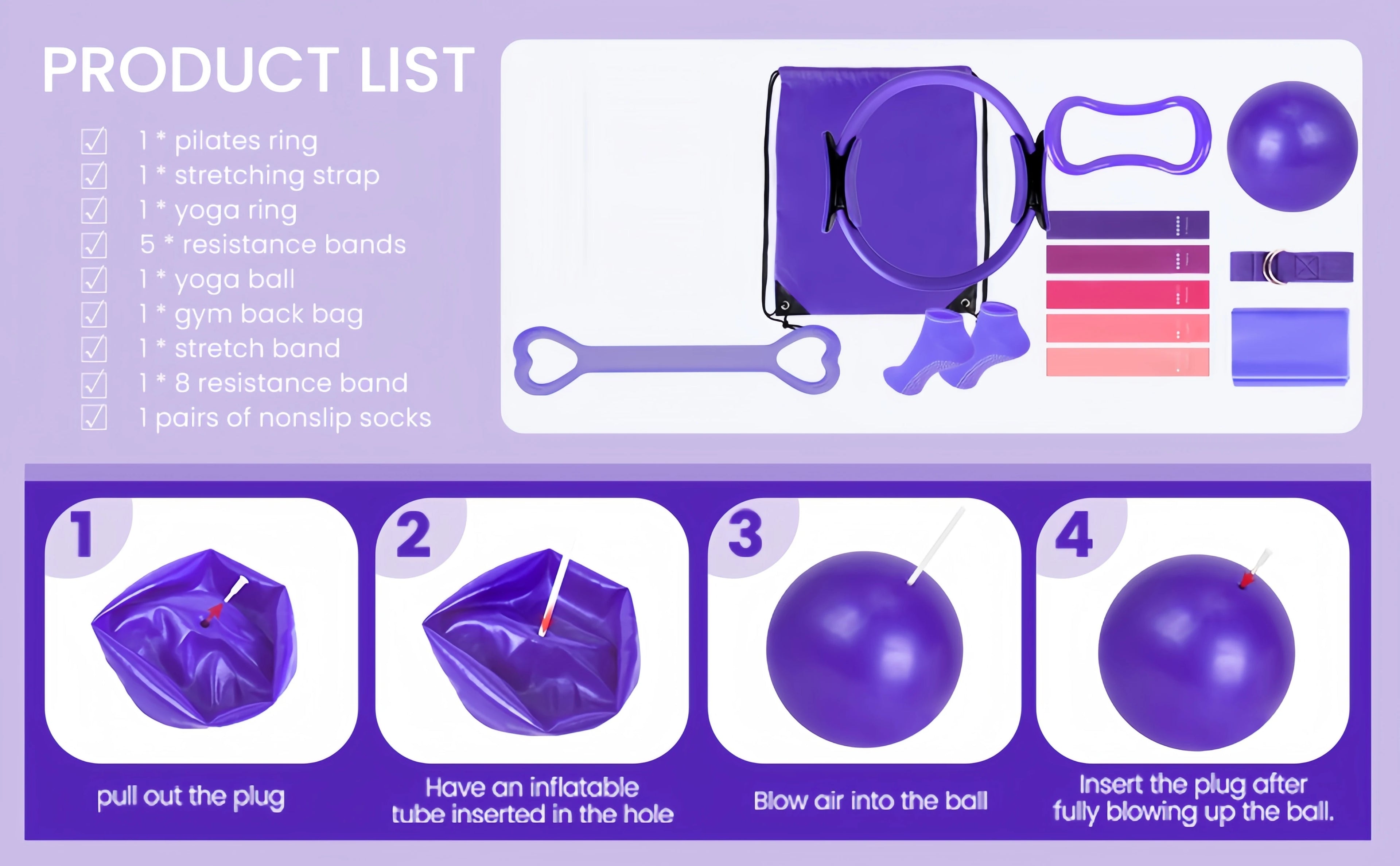 Conjunto de Ginástica e Yoga com 13 Peças – Kit Completo para Treino