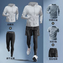 Conjuntos para homens para treino e corrida - material de seda gelada de verão Secagem rápida Resistente aos raios UV Proteção solar para atividades ao ar livre Roupas de qualidade 5 peças