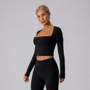 Camisas de manga comprida e decote quadrado para mulheres Tops de ioga Top de treino