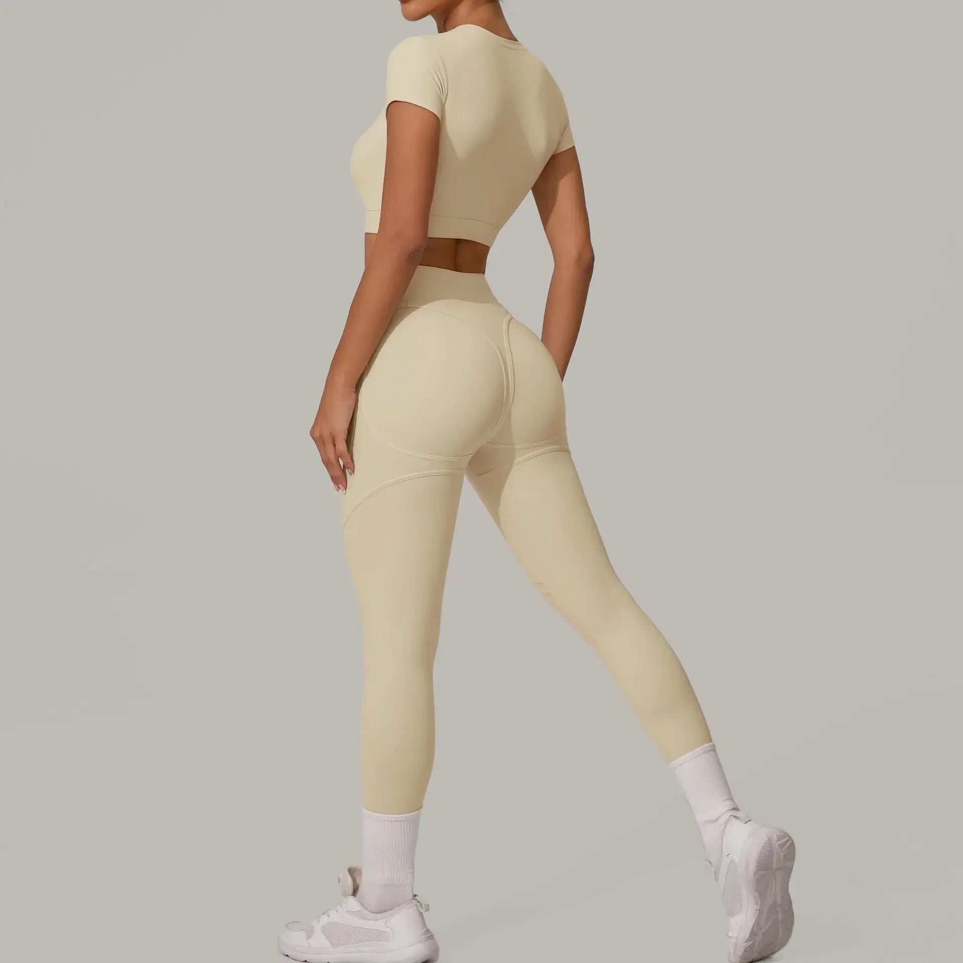 Top Manga Curta + Calça Cintura Alta Yoga – Nylon e Spandex, S ao L