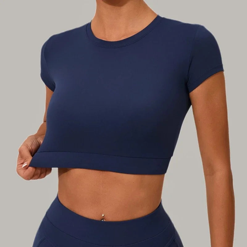 Top Manga Curta + Calça Cintura Alta Yoga – Nylon e Spandex, S ao L