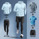 Conjuntos para homens para treino e corrida - material de seda gelada de verão Secagem rápida Resistente aos raios UV Proteção solar para atividades ao ar livre Roupas de qualidade 5 peças