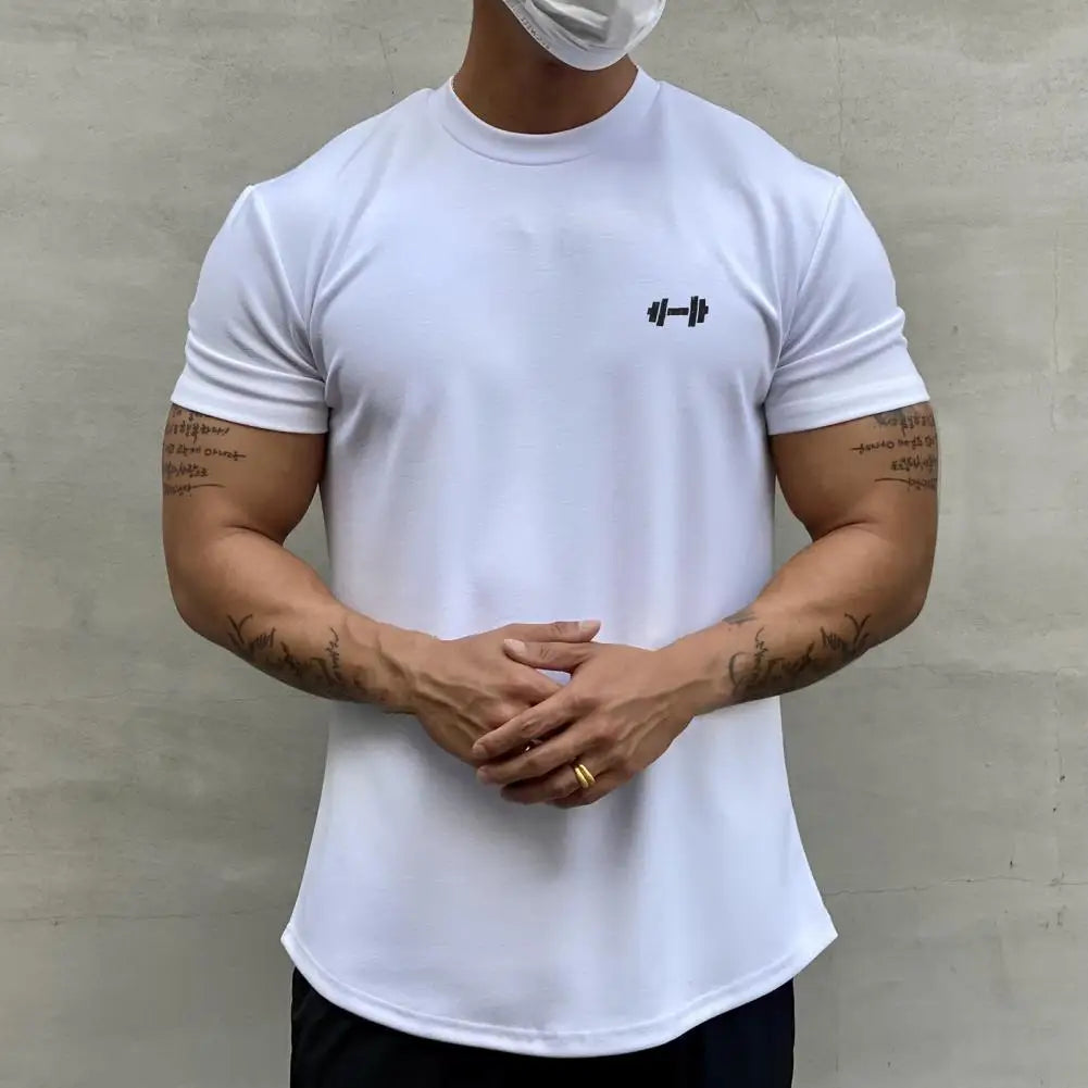 Camiseta Esportiva Masculina Fitness Larga – Algodão Dry Fit, Manga Curta