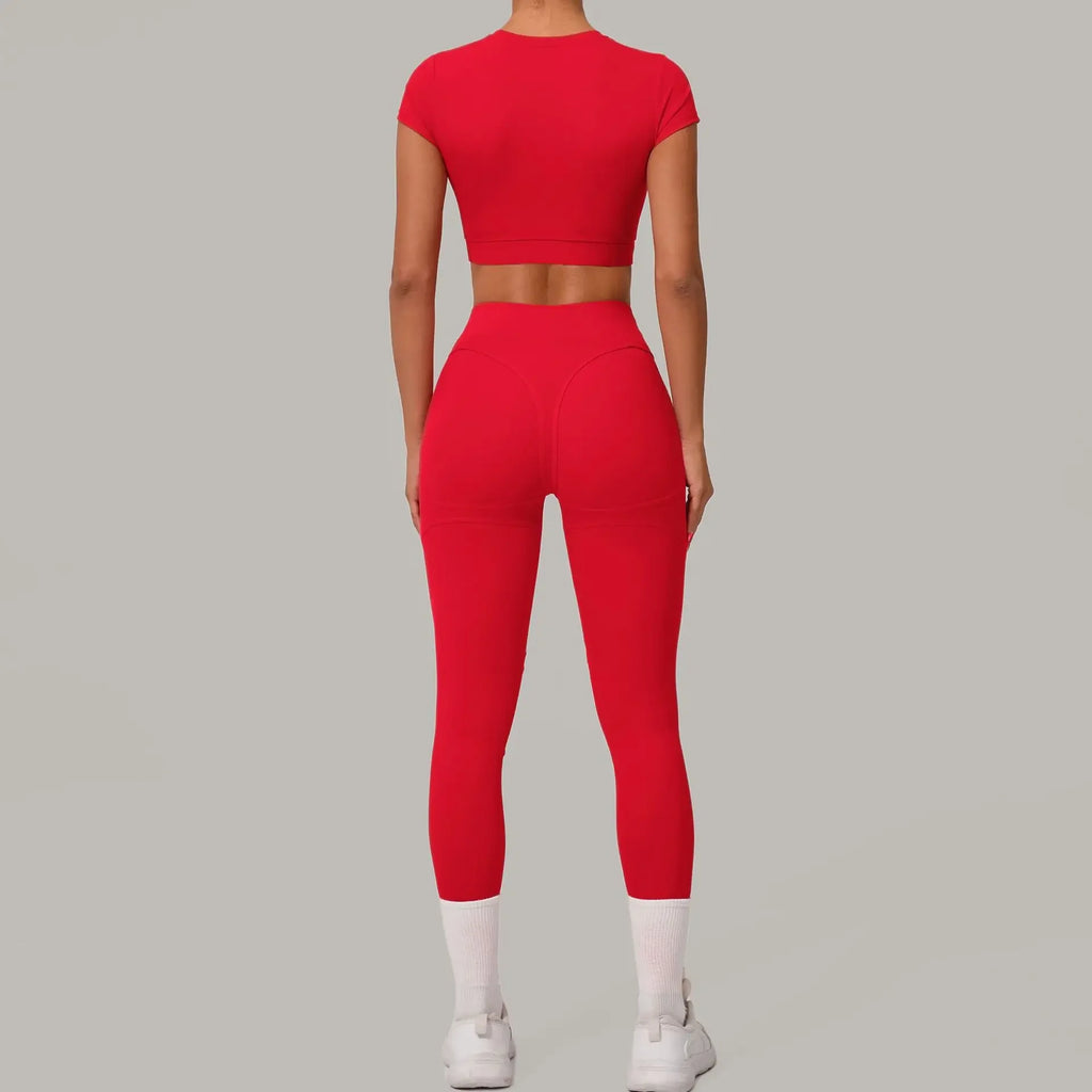 Top Manga Curta + Calça Cintura Alta Yoga – Nylon e Spandex, S ao L