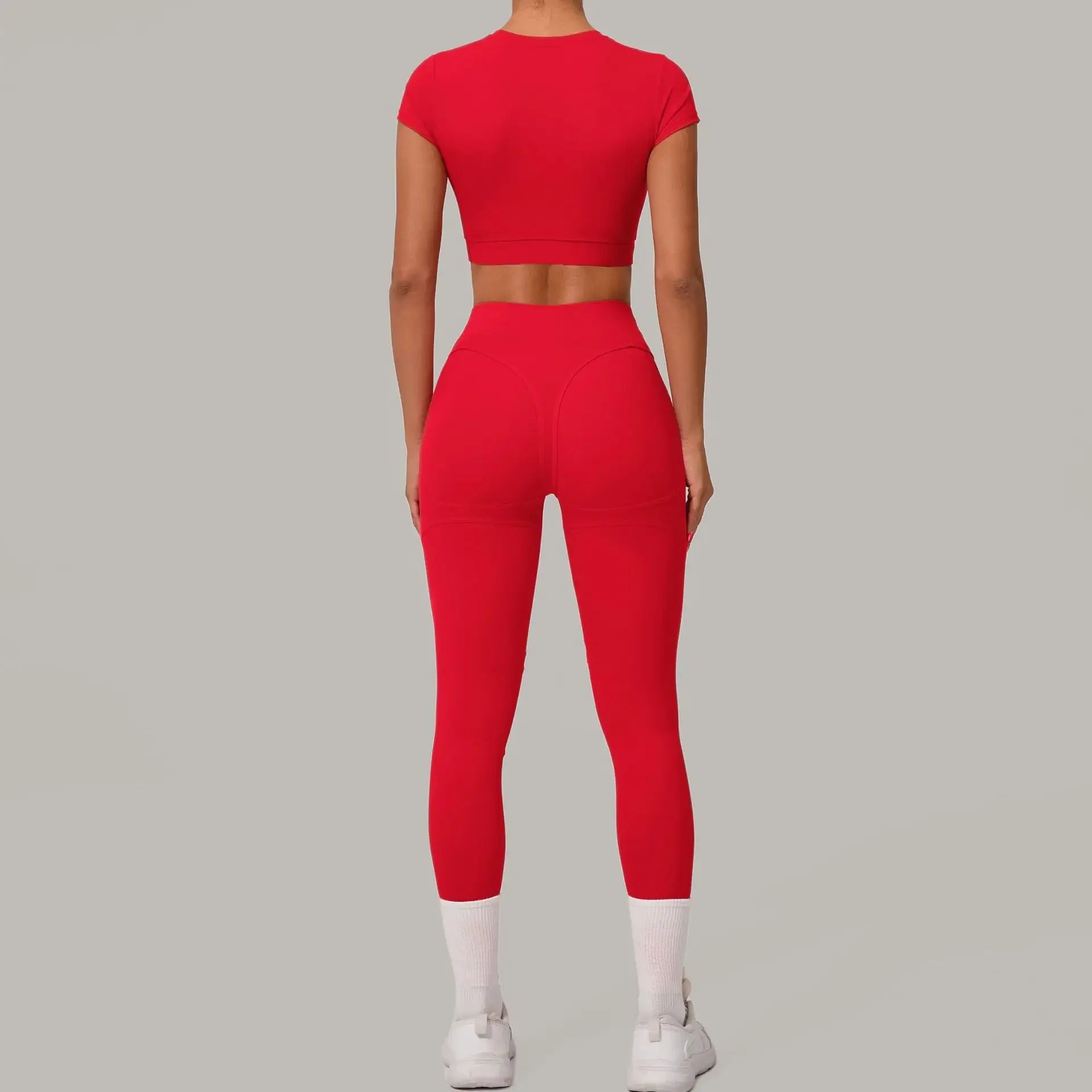 Top Manga Curta + Calça Cintura Alta Yoga – Nylon e Spandex, S ao L