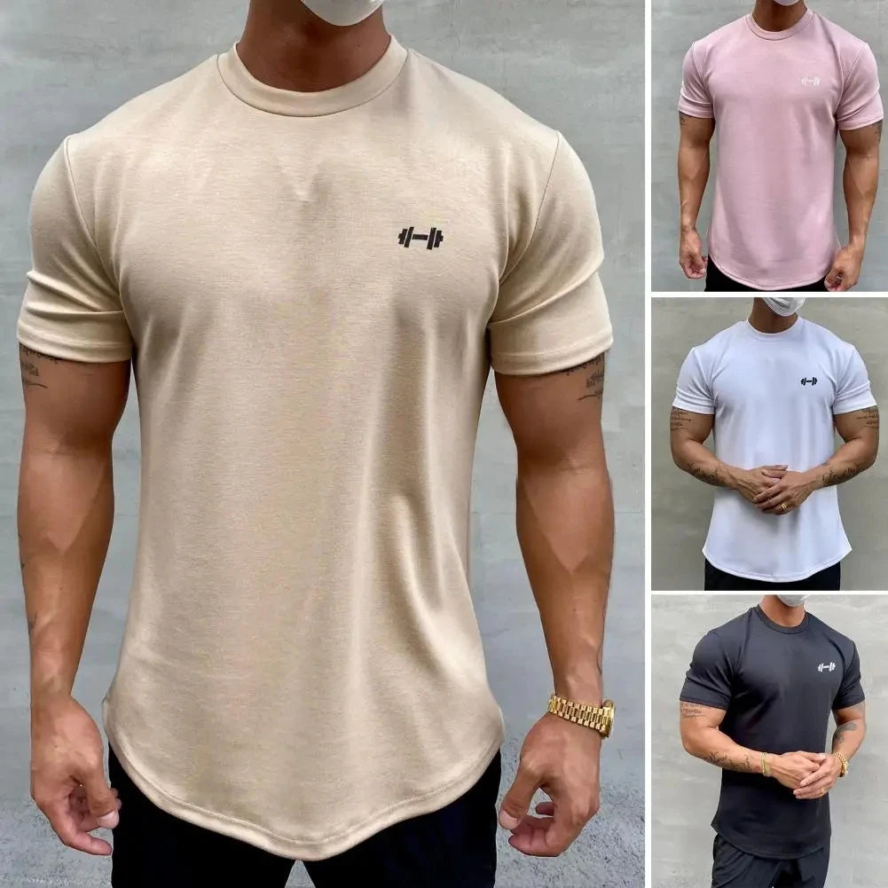 Camiseta Esportiva Masculina Fitness Larga – Algodão Dry Fit, Manga Curta