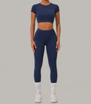 Top de manga curta Calças sem acolchoamento Cintura alta Calças que realçam os quadris - para atividades ao ar livre