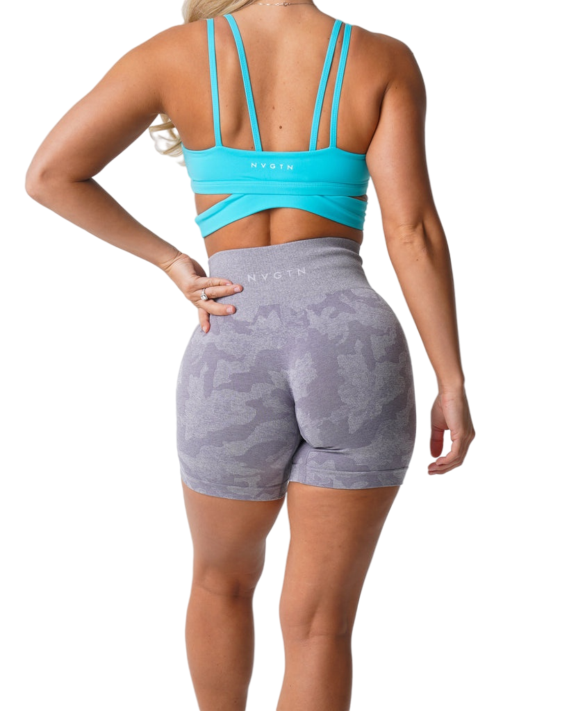 Shorts Sem Costura Camuflado Feminino – Malha Suave, Cintura Elástica