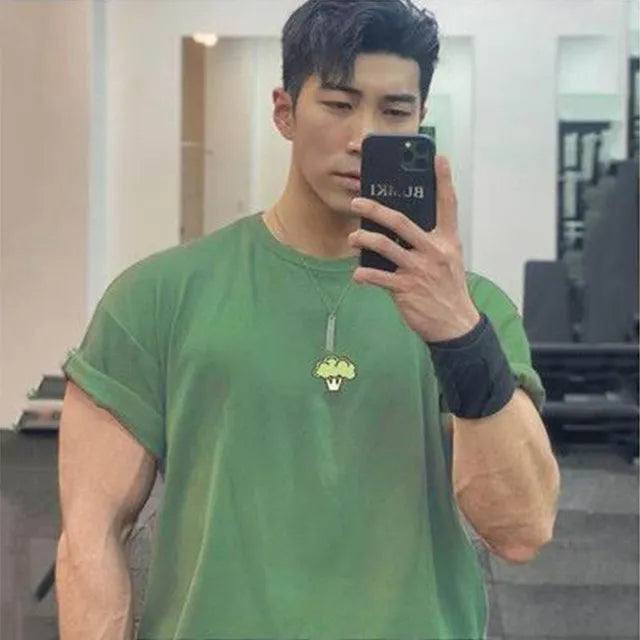 Camiseta de Academia Masculina Folgada com Estampa – Algodão e Poliéster, M ao XXXL