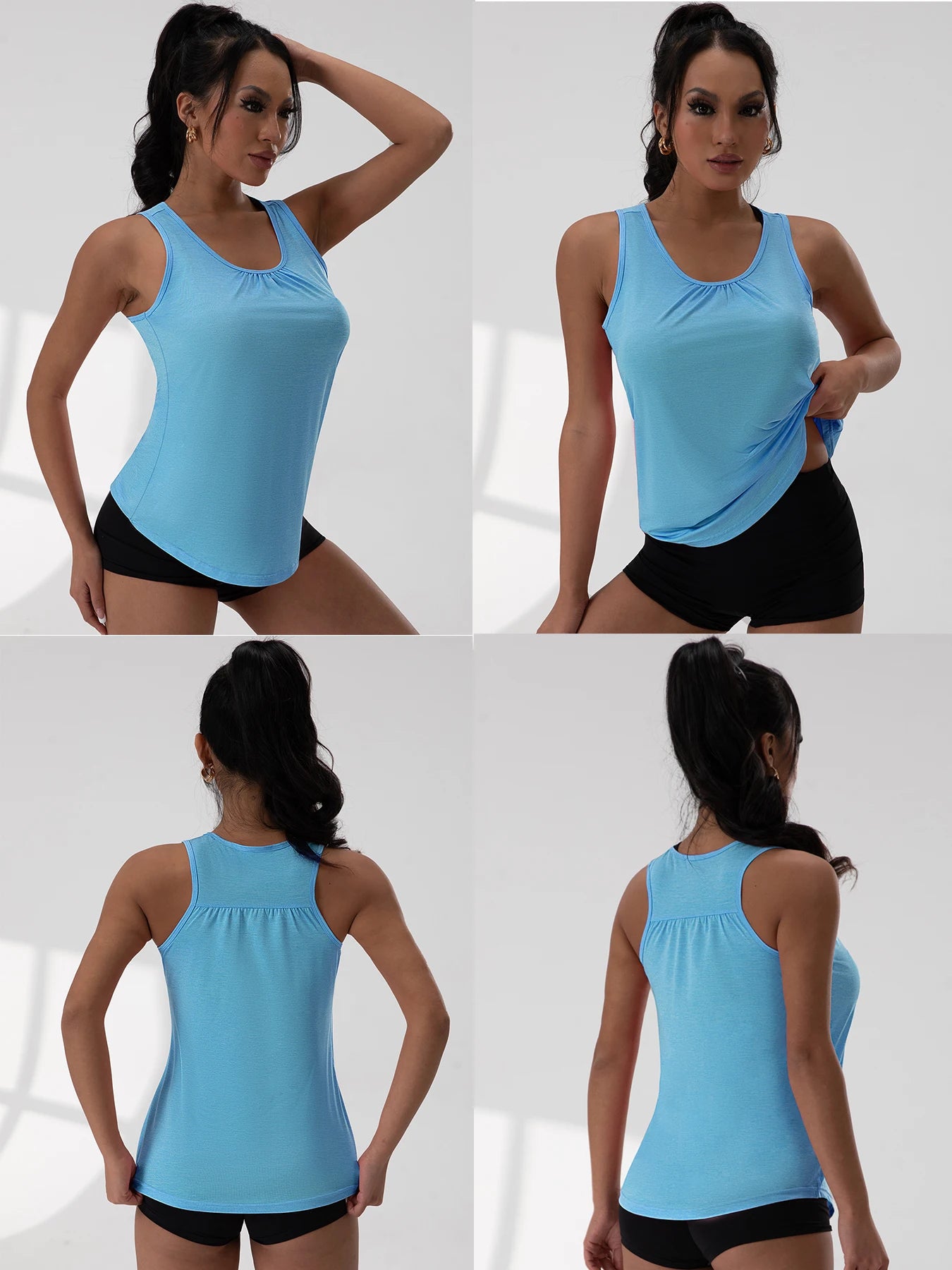 Top Esportivo Decote em V com Pregas Manga Curta – Poliéster e Spandex, 5 Cores, S ao XL