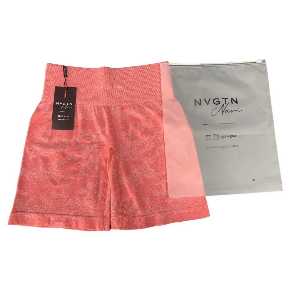 Shorts Sem Costura Camuflado Feminino – Malha Suave, Cintura Elástica