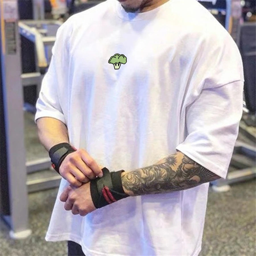 Camiseta de Academia Masculina Folgada com Estampa – Algodão e Poliéster, M ao XXXL