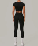 Top de manga curta Calças sem acolchoamento Cintura alta Calças que realçam os quadris - para atividades ao ar livre