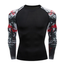 Camiseta masculina com gola redonda e mangas compridas para musculação de secagem rápida, compressão esportiva