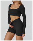 Camiseta esportiva sem costura para musculação feminina - secagem rápida