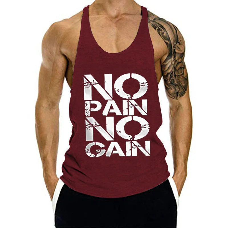 Regata "No Pain No Gain" para Academia – Poliéster 3D Print, XS ao 6XL