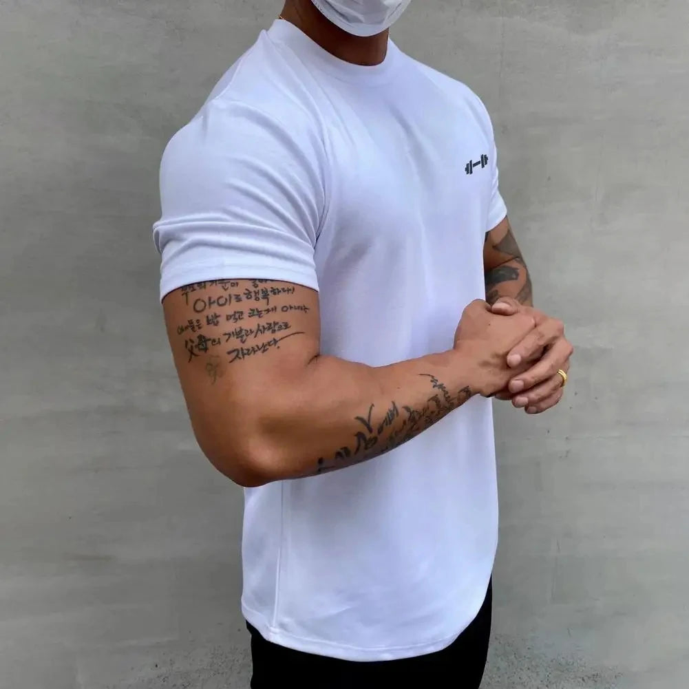 Camiseta Esportiva Masculina Fitness Larga – Algodão Dry Fit, Manga Curta
