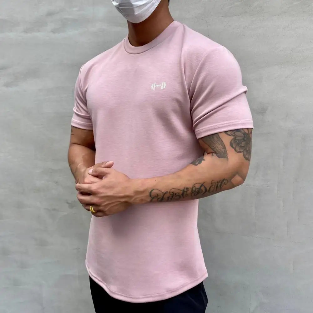 Camiseta Esportiva Masculina Fitness Larga – Algodão Dry Fit, Manga Curta